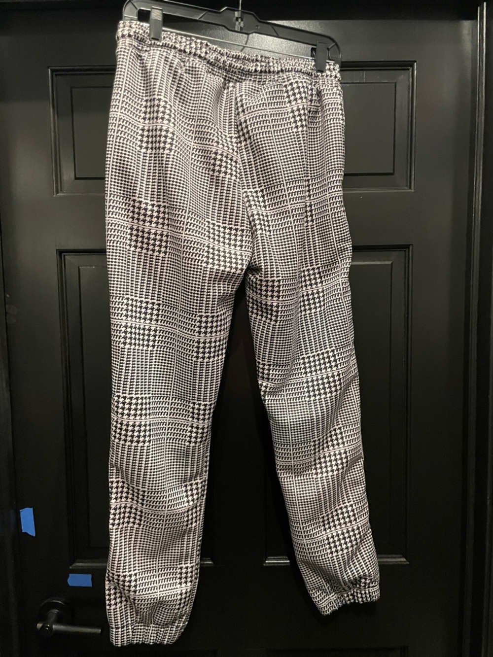 Black & White Plaid Track Joggers with Side Stripes - Picture 2 of 3